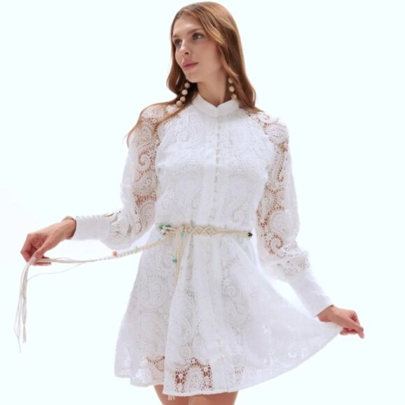 Woven Lace Dress with Puff Sleeves: Romantic Wedding/Beach Party (Shoredarling) - Picture 2 of 7